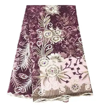 

Free Shipping latest African Lace Fabric in beads 5yard blue fabric 2018 high quality tulle mesh fabric for weddings, parties