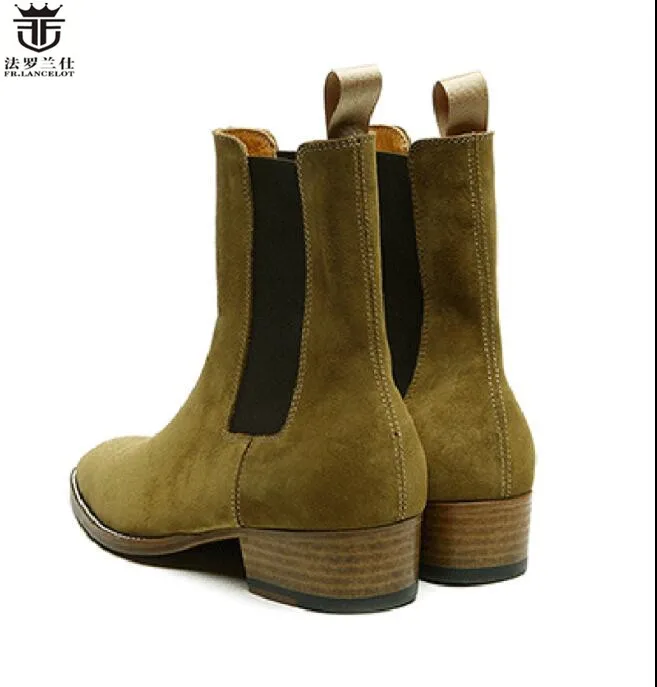 Luxury Brand Print Leather Booties Genuine Leather Chelsea Boots Print Ankle Boots Men Fashion Autumn