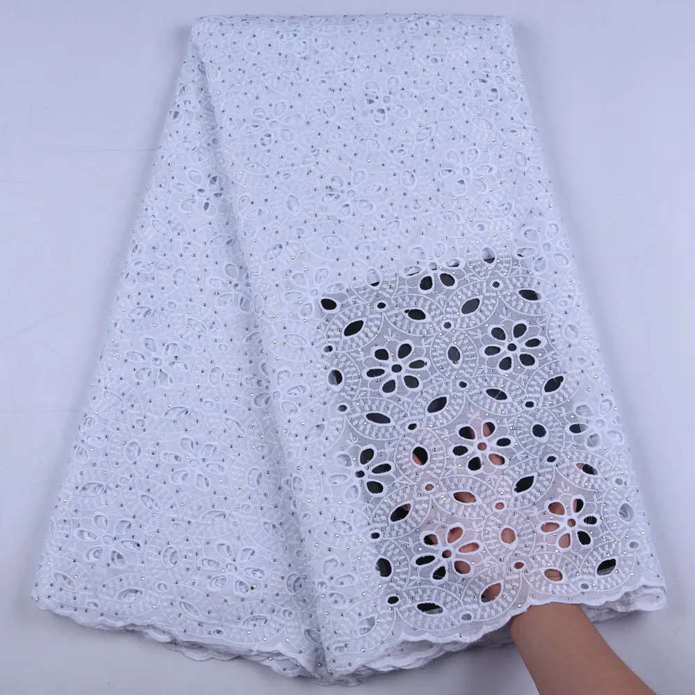 

Cotton Lace With Stones High Quality French Net Lace Fabric For Wedding Dress Embroidery African Lace Fabric 5 Yards A1654