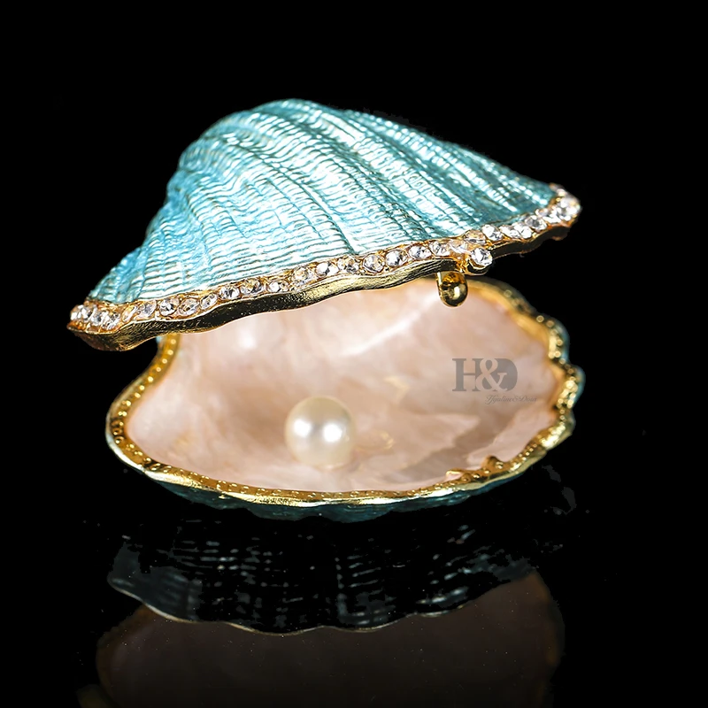 H&D 2.6'' Hand Painted Enameled Shell Style Decorative Hinged Jewelry Trinket Box Unique Gift For Home Decor (Pearl mussel) H&D 2.6'' Hand Painted Enameled Shell Style Decorative Hinged Jewelry Trinket Box Unique Gift For Home Decor (Pearl mussel)