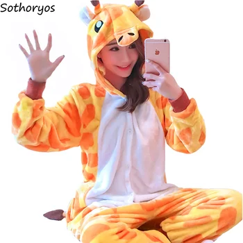 

Onesies Women Hooded Cartoon Pockets Warm Lantern Sleeves Trendy Womens Onesie Fluffy Lovely Funny Korean Style Home Clothing