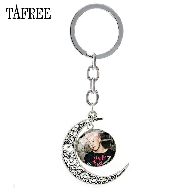 

TAFREE High Quality Moon Pendant Keychains Kpop Band NCT 127 BTS Handmade Glass Beautiful Style Key Ring Elegant Ornament BTS164