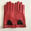 Guantes de cuero Natural con remaches para mujer, de estilo Punk, cuero genuino, ahuecados, rojo y verde, guantes de conducción para motos R749 ► Foto 3/6