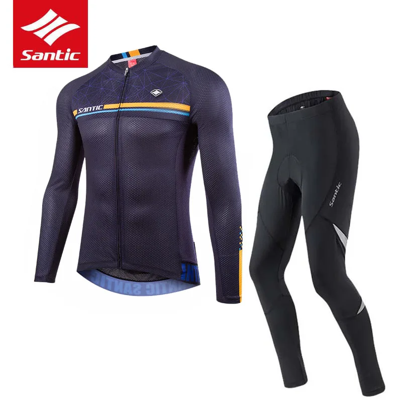 Santic велосипедная футболка, набор для мужчин, профессиональная команда, велосипед, Джерси с длинным рукавом, 4D подкладка, дышащая велосипедная одежда, набор, Ropa Ciclismo - Цвет: blue set