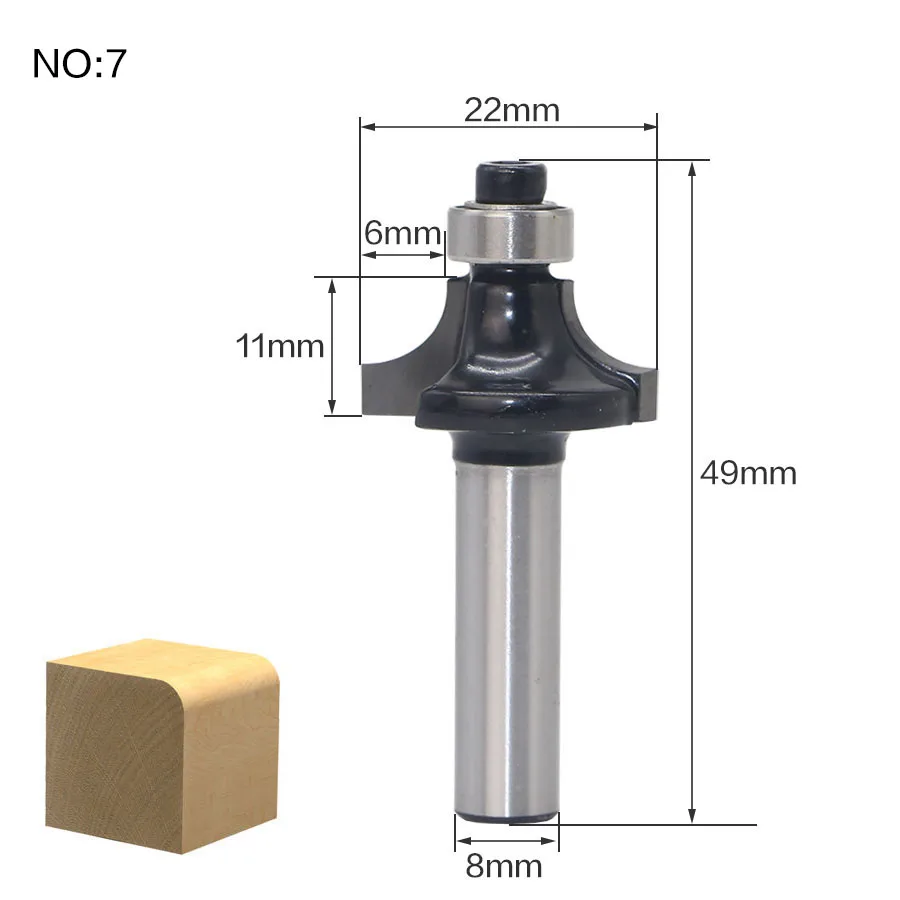 1 шт. 8 мм хвостовик древесины фрезы прямой концевой фрезы триммер очистки заподлицо отделка угловая круглая бухта коробка биты инструменты фрезерные Cutte - Длина режущей кромки: NO7