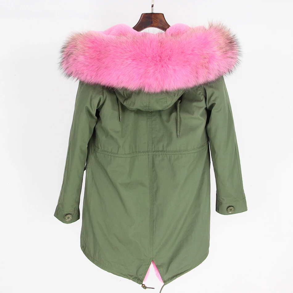 OFTBUY 2019 длинный зеленый парка зимняя куртка, пальто настоящие женские пальто с мехом парки натуральный мех енота воротник теплой мягкой