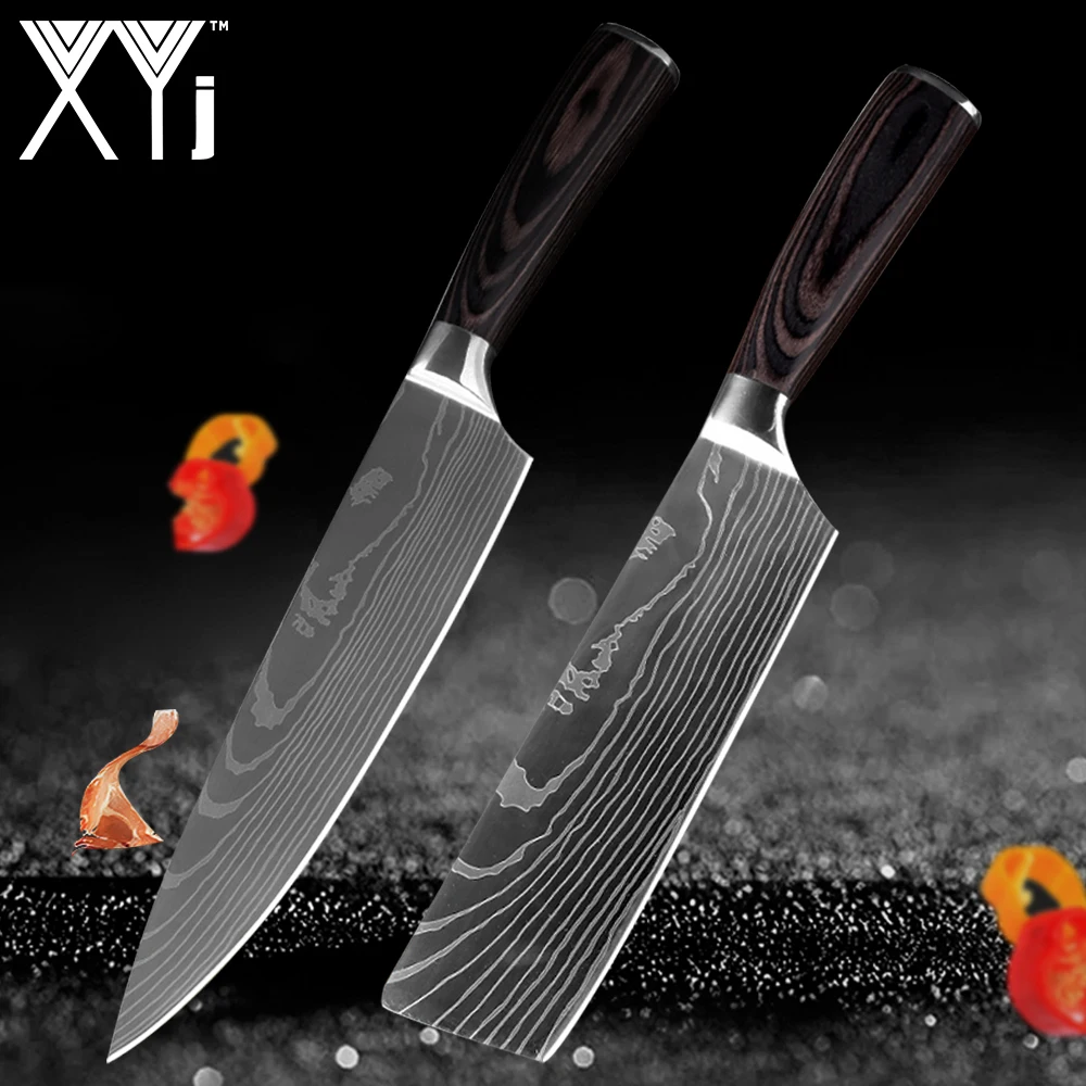 

XYj 8inch Japanese Kitchen Knives Imitation Damascus Pattern Chef Knife 7inch Sharp Santoku Cleaver Slicing Utility Chop Knives