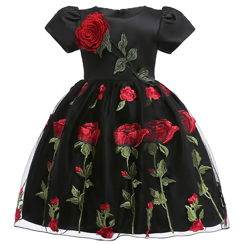 

2019 Summer Bow Red Flower Kids Dresses For Girls Princess Dress Girl Black Formal Party And Wedding Dress Elegant 4 9 10 Years