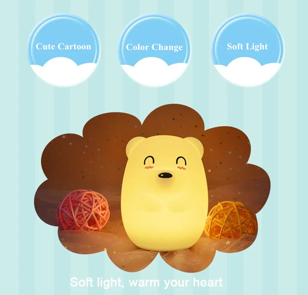 Bear LED Night Light Remote Control Timing Touch Sensor 9 Colors USB Charging Silicone Animal Bedside Lamp for Children Baby (3)_副本