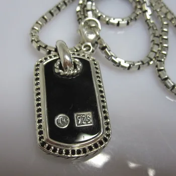

Solid Sterling Silver Men's Jewelry Mother-of-Pearl Dog Tag Necklace Woman 925 Silver Black Onyx Pendant Necklace Unisex