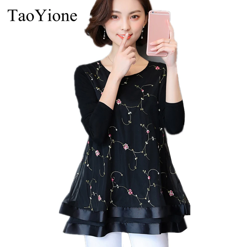 

Fashion Women Plus Size 4XL Long Sleeve Blouses Top 2019 New Lace Flower Embroidery Chiffon Women Loose Blouse Shirt Ladies Tops