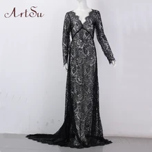 ArtSu 2017 Women Elegant Lace Long Dress Sexy Maxi See Through Floral V-Neck Evening Party Summer Dresses Vestidos ASDR20034