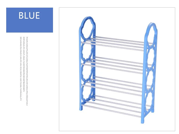 DIY четыре слоя железа простой обувной стеллаж многоцелевой обувной шкаф книги полки для игрушек растений полка для хранения Простой пластиковый обувной вешалка - Цвет: Синий цвет
