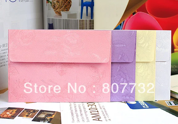 

High Quality Pearly Paper 120g 17.5*12.5cm (About 7*5 Inch) Wedding Envelope,Business Envelope, Rose Embossed