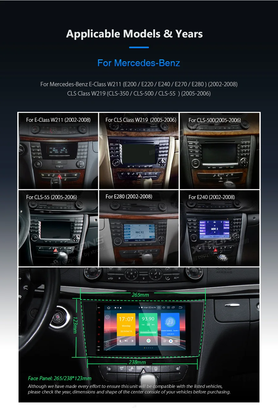 Perfect 8" Android 9.0 Pie OS Car Multimedia Navigation GPS Radio for Mercedes Benz E-Class W211 2002-2008  (E200/E220/E240/E270/E280) 3