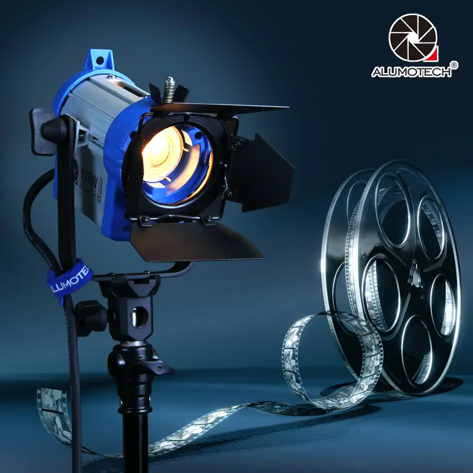 ALUMOTECH As Arri 650W Fresnel Tungsten Light+Bulb+Barndoor For Camera