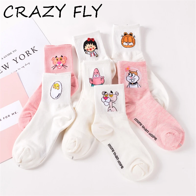 CRAZY FLY японский Kawaii для женщин и мужчин Мультяшные носки без пятки милые яйцо Кролик пантера животных хлопок сладкий цвет розовый белый