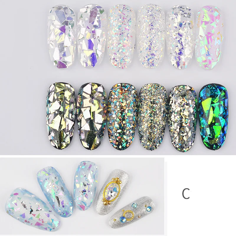 6pot/set Irregular Broken Glass Gold Sequins Nail Art Decoration Flakes Glitters 3d Nails Tips Design Manicure UV Gel Polish New