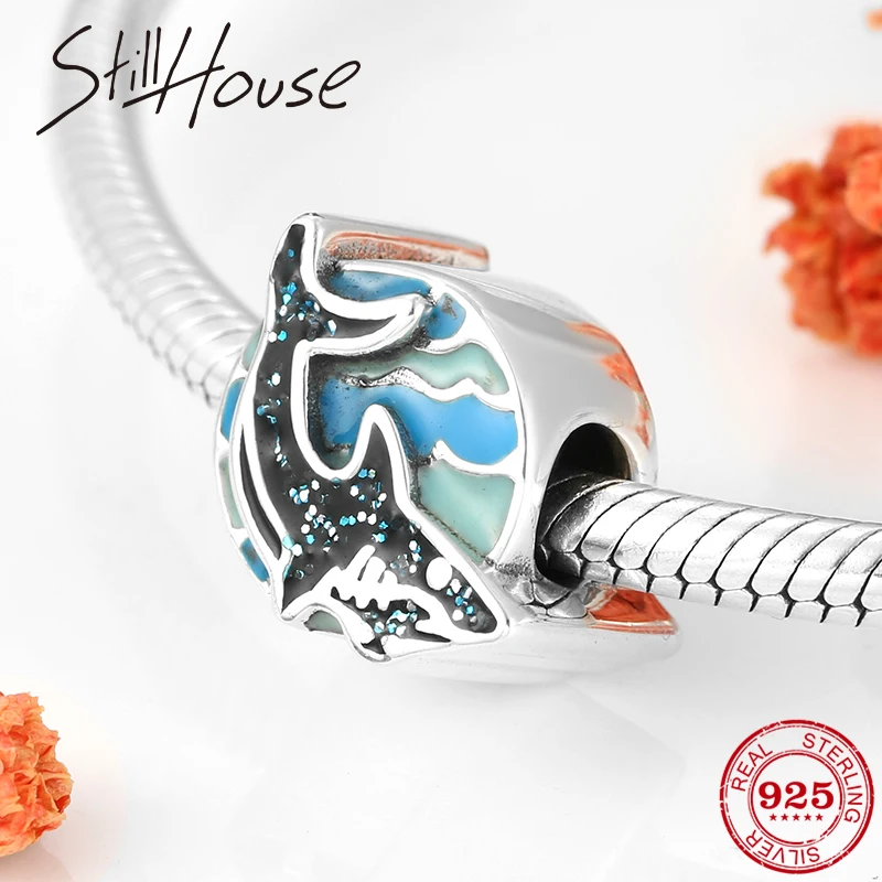 

Ocean king Tiger shark blue Enamel fine beads 925 Sterling Silver Charms Fit Original Pandora Charm Bracelet Jewelry making