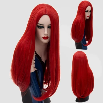 MSIWIGS Long Straight Wigs Synthetic Orange Color Women's Wig 24 Inches Central Part Hair Silver Grey White Red Colour 4