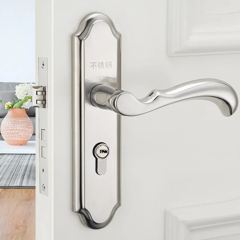 

Fechadura Padlock Free Shipping European Style Stainless Steel Door Lock Indoor Bedroom Modern Solid Wood Handle Mute Universal
