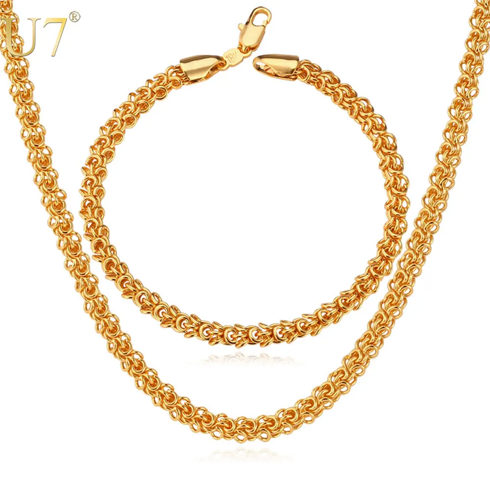 U7 Necklace Set Men Jewelry Gift Wholesale Gold Color Trendy Round