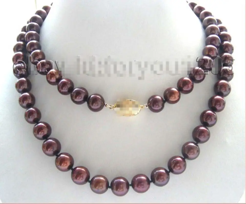 

Free shipping hot sale Women Bridal Wedding Jewelry >>32" Natural 11mm Round Chocolate Pearl Necklace