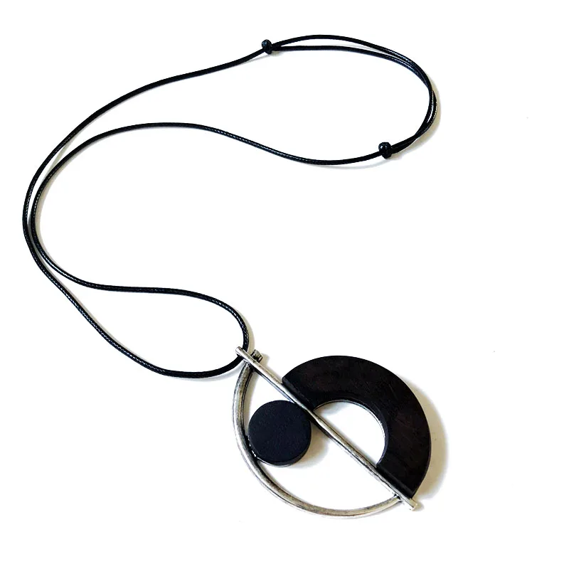 

Free Shipping New Geometric Sandalwood Alloy Vintage Black Rope Pendant Necklace