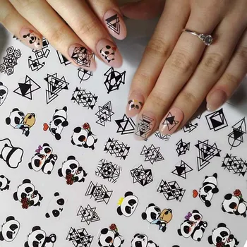 

1Sheet Animals Series 3D Nail Art Water Transfer Stickers Cute Panda Couple Geometric shape Nail Tips DIY