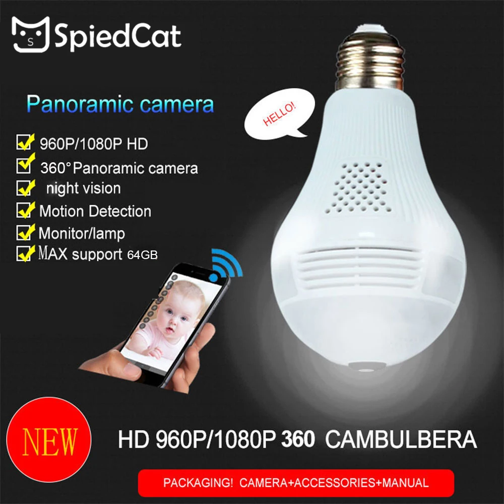 Беспроводная ip лампа с Wi Fi 960P HD панорамная камера видеонаблюдения рыбий глаз