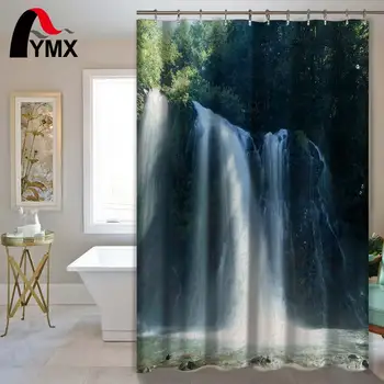 

3D Waterfall Scenery Waterproof Shower Curtain Bathroom Accessories Creative Polyester Bath Curtain cortina de bano and 12 Hooks