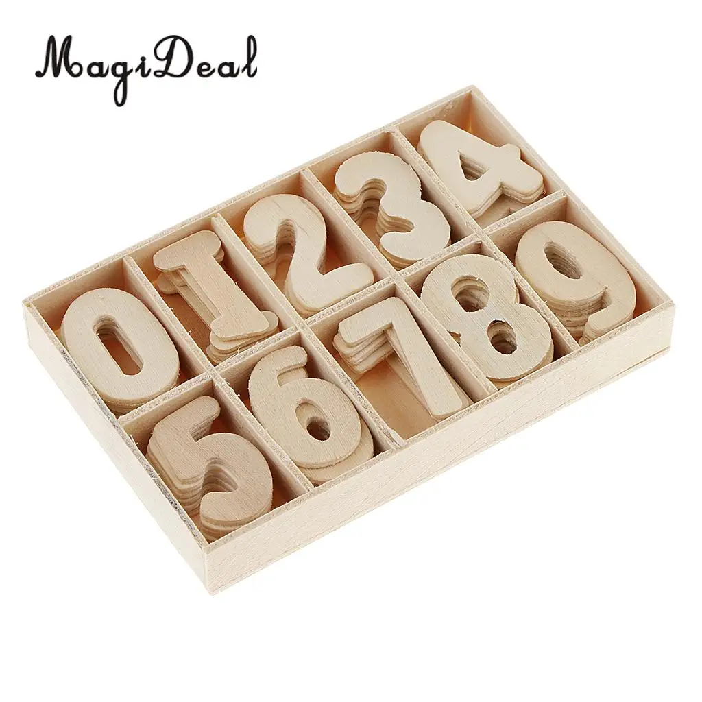 Complete 0-9 Wood Wooden Numbers Craft Home Decoration Wedding Birthday Figurines Miniatures with Storage Tray Kids Learning Toy