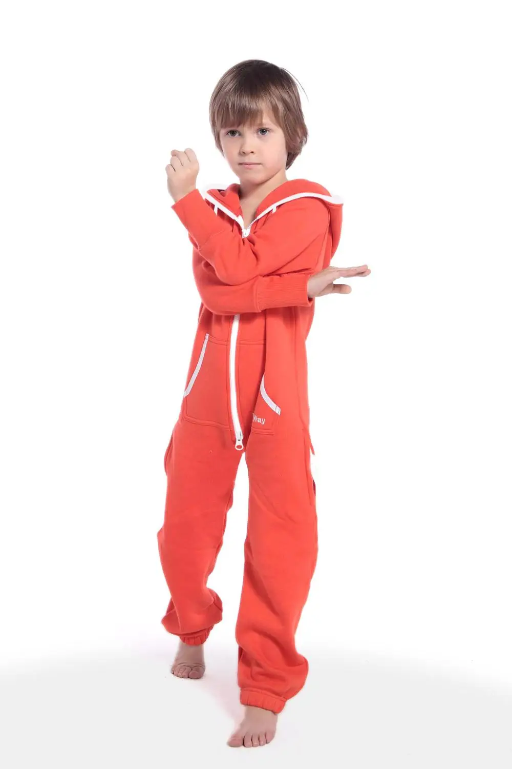 Комбинезоны в скандинавском стиле; комбинезоны с капюшоном на молнии; детский цельный комбинезон унисекс; детский спортивный костюм - Цвет: Orange