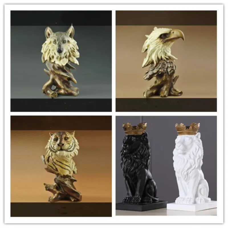 

Imitation wood carving retro animal avatar model crafts, lion, tiger, eagle, horse, wolf, home souvenir, desk artwork, best for