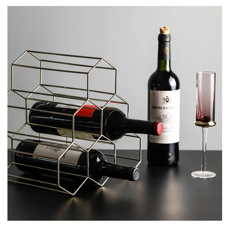 

Creative Simple Design Honey Comb Red Wine Storage Ironic Rack Gold Rose Gold 6 Grids Nordic Style Wine Holder