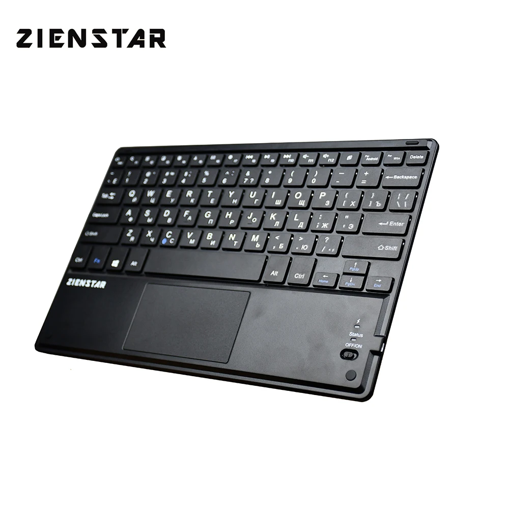 Kopen Zienstar Rusland Engels Brief 10inch Draadloze Bluetooth Toetsenbord met Touchpad Voor Ipad PC Computer Samsung Tab Tablet