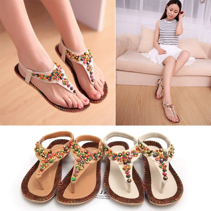 

Fashion Women Sandals Beads Flip Flops Bohemia Shoes Comfort Beach Summer Flat Sandals