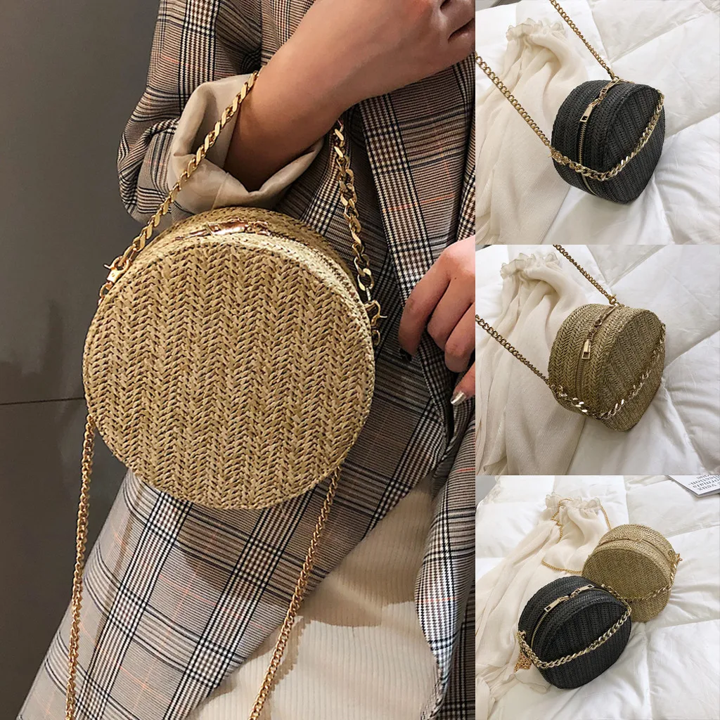 

Bali Island Hand Woven Bag Fashion Women' Round Bag Tassel Weave Bags Ladies Shoulder Bags StrawBag Zipper Casual Handbag#5%