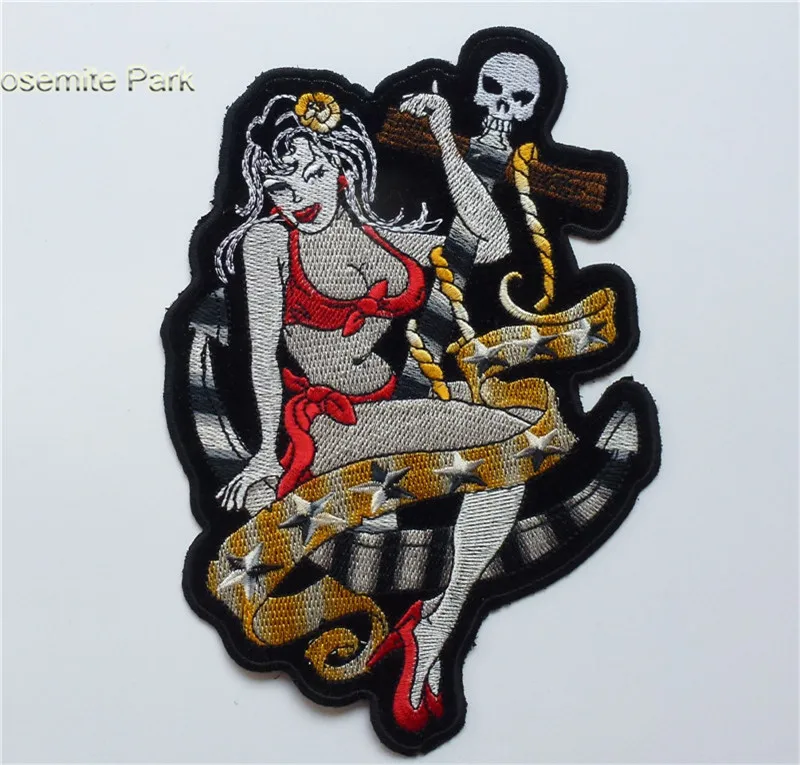 Sex Lady Skull Patches Embroidered Sew Iron On Motorcycle Mc Biker Patches Heavy Metal Ponk For