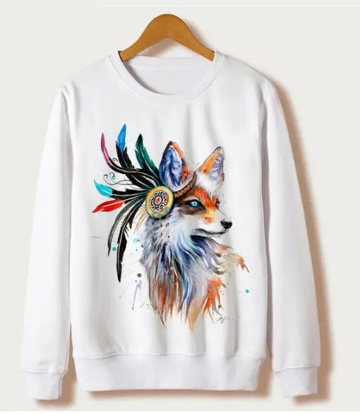 Harajuku Fox Мода 2017 зимняя новая одежда женские толстовки с длинным рукавом круглым
