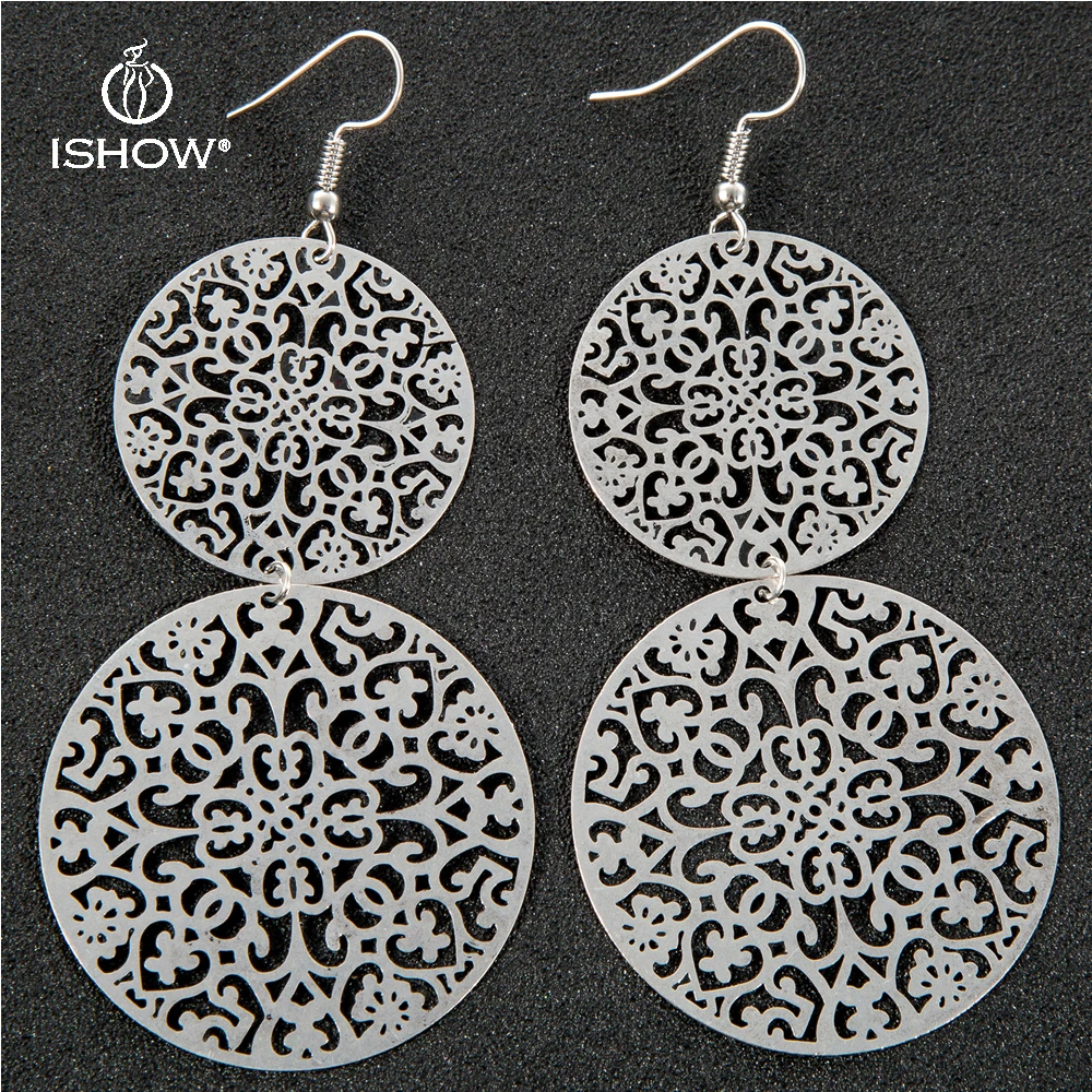 Retro Fashion Women Copper Plated Silver Earrings Tassel Flowers