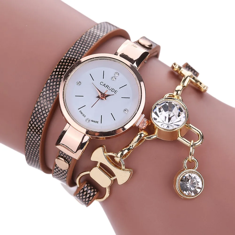 Стразы, кулон, модные женские часы, женские роскошные кожаные Наручные часы для женщин, браслет, винтажные часы, рождественские Gif 999 - Цвет: Gray