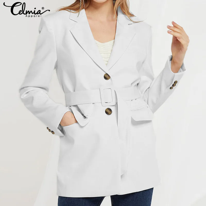 

Winter Blazer Jackets Celmia Women Fashion Long Sleeve Coats Elegant OL Business Suits Casual Solid Buttons Ladies Top Plus Size