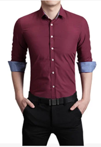 HCXY, новинка, хлопковая клетчатая рубашка, Мужская Роскошная приталенная рубашка, мужская рубашка, Повседневная рубашка, M-5XL - Цвет: red wine