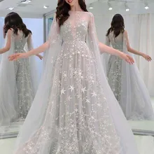 Новое поступление года, кружевные платья трапециевидной формы с длинными рукавами и вырезом лодочкой для выпускного вечера