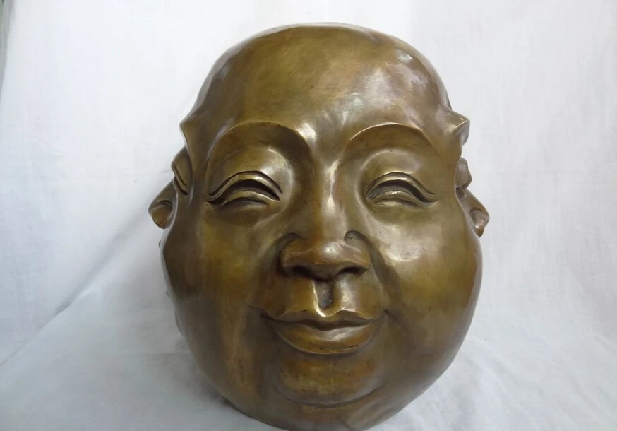 

USPS to USA S1652 11" Tibet Bronze Buddhist Happy Laughing Xi Nu Ai Le 4 Face Buddha Head Statue (B0328)