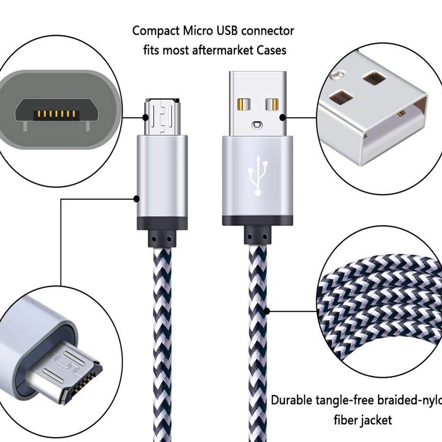 

Nylon Braided Micro USB Cable Data Sync USB Charger Cable For Samsung HTC Huawei Xiaomi Android Phone Fast Charging Cables