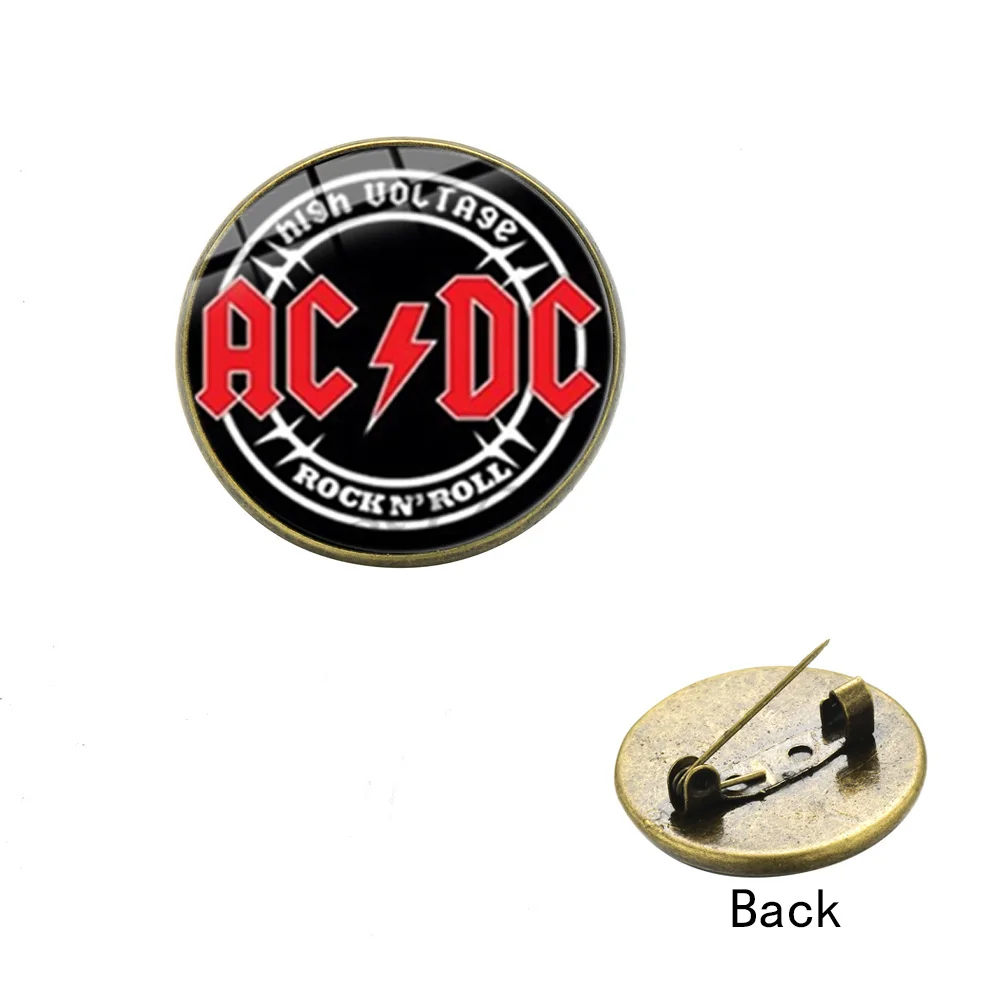 SONGDA AC/DC поп-рок-группа Брошь Мода жесткий рок-музыка логотип ACDC ручной работы стекло кристалл купол значки на лацкан, Металлическая Эмблема для фанатов подарок