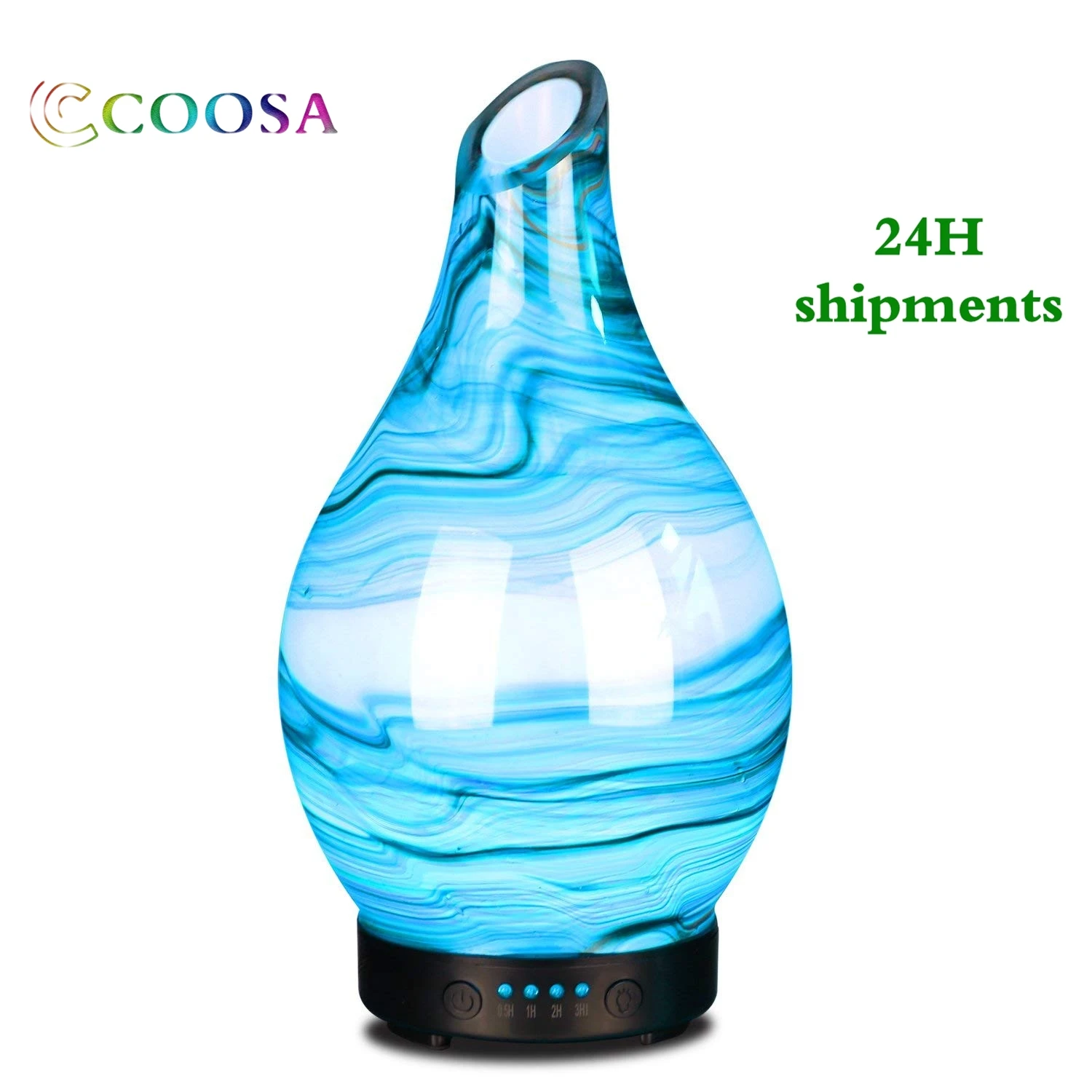 

COOSA 100ml Glass Marble Pattern Essential Oils 7 Colorful Light Lamp Aroma Diffuser Cool Mist Humidifier for Home and Office