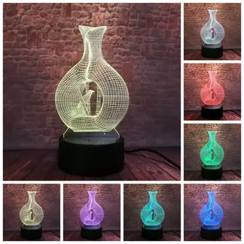 

3D Illusion Led Lamp 7 Colors Change Nightlight Desk Decor flower vase Bird Animal Figure Flash Model Toys